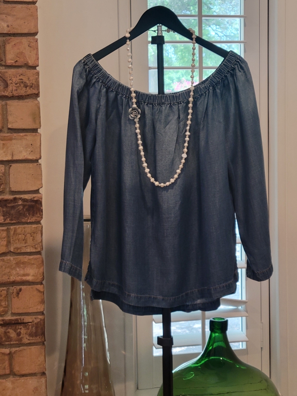 cloth & stone Denim-Look Off-Shoulder Top - Blue